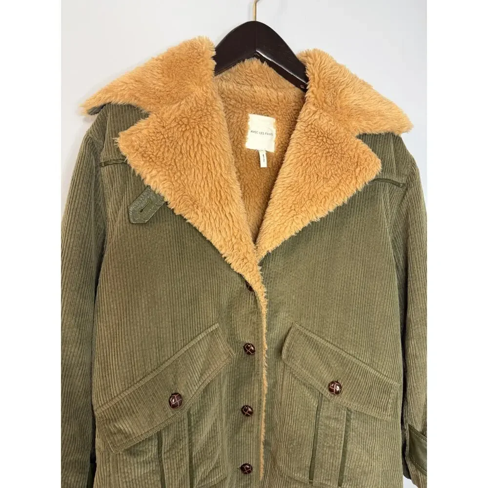 Avec Les Filles Sherpa Trim Corduroy Jacket Oversized Blue Women's S